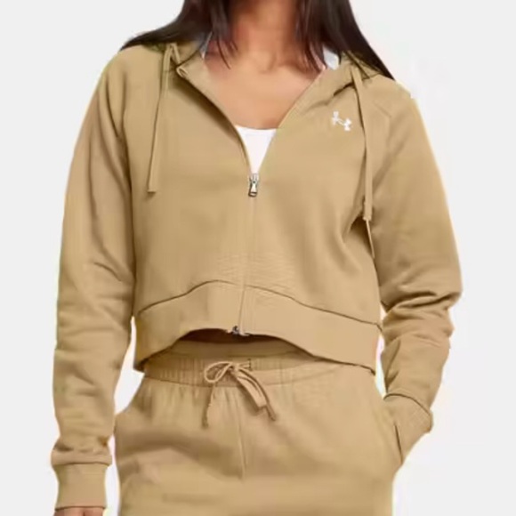 Under Armour Jackets & Blazers - NWOT Under Armour Rival Fleece Jacket Women's M Tan Crop Full-Zip Soft Comfy